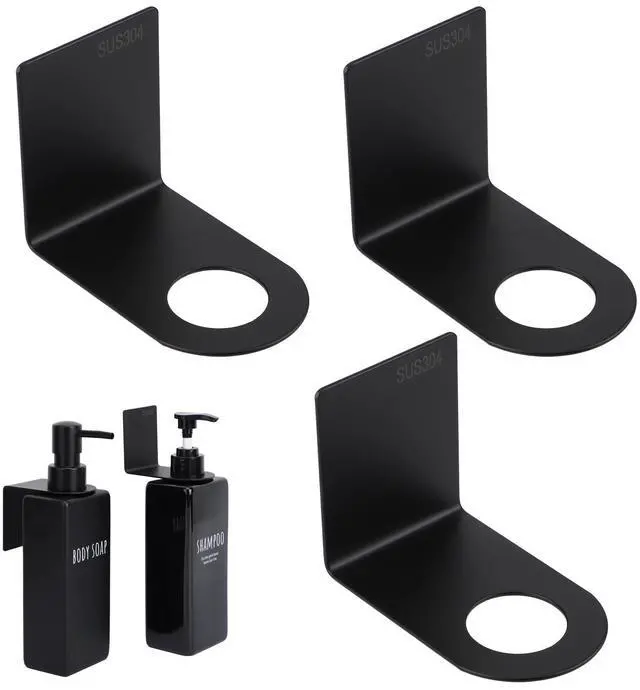 Main image of Stainless Adhesive Bottle Holder, 3Pcs Bathroom Bottle Dispenser Holder, Dia 1.1in 2.8cm Lotion Bottle Wall Mount, Rustproof Shampoo Bottle Holder Wall Hanging Rack for Kitchen Toilet Black