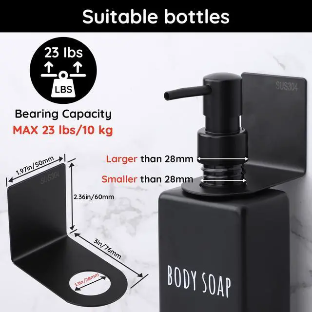 Alt view image 2 of 6 - Stainless Adhesive Bottle Holder, 3Pcs Bathroom Bottle Dispenser Holder, Dia 1.1in 2.8cm Lotion Bottle Wall Mount, Rustproof Shampoo Bottle Holder Wall Hanging Rack for Kitchen Toilet Black
