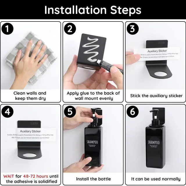 Alt view image 4 of 6 - Stainless Adhesive Bottle Holder, 3Pcs Bathroom Bottle Dispenser Holder, Dia 1.1in 2.8cm Lotion Bottle Wall Mount, Rustproof Shampoo Bottle Holder Wall Hanging Rack for Kitchen Toilet Black