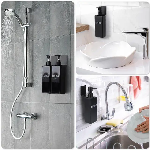 Alt view image 6 of 6 - Stainless Adhesive Bottle Holder, 3Pcs Bathroom Bottle Dispenser Holder, Dia 1.1in 2.8cm Lotion Bottle Wall Mount, Rustproof Shampoo Bottle Holder Wall Hanging Rack for Kitchen Toilet Black