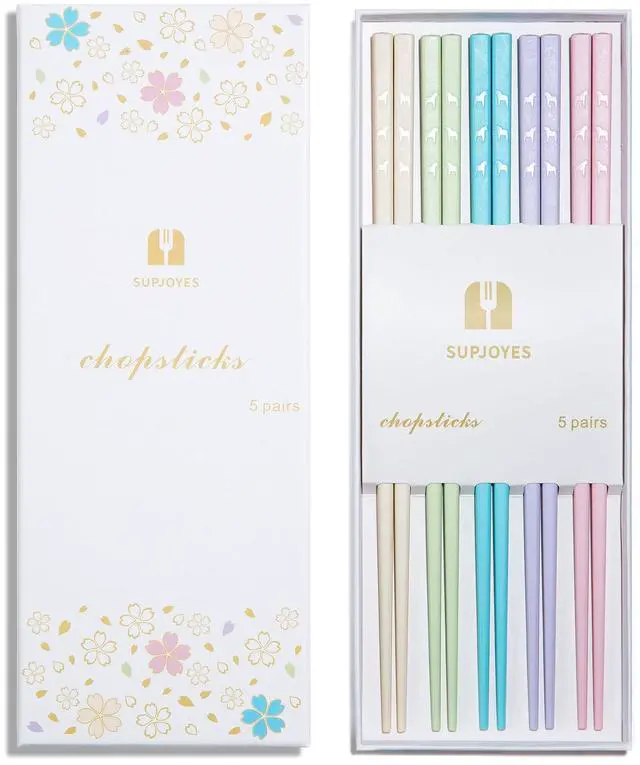 Main image of Reusable Chopsticks, 5 Pairs Fiberglass Chopsticks, Multicolors Dishwasher Safe Chop Sticks, 9 1/2 Inch