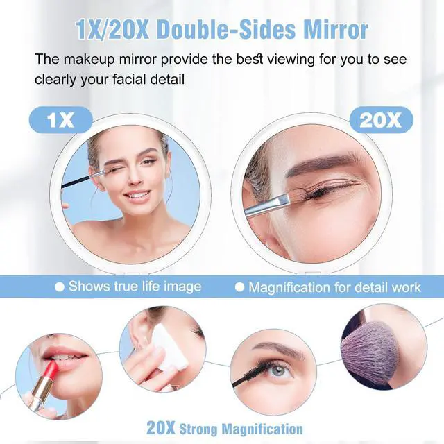Alt view image 2 of 7 - Magnifying Handheld Mirror Double Sided, 1X 20X Magnification Hand Mirror, Travel Folding Held Adjustable Rotation Pedestal, Portable Small Makeup Mirror, 6 Inch