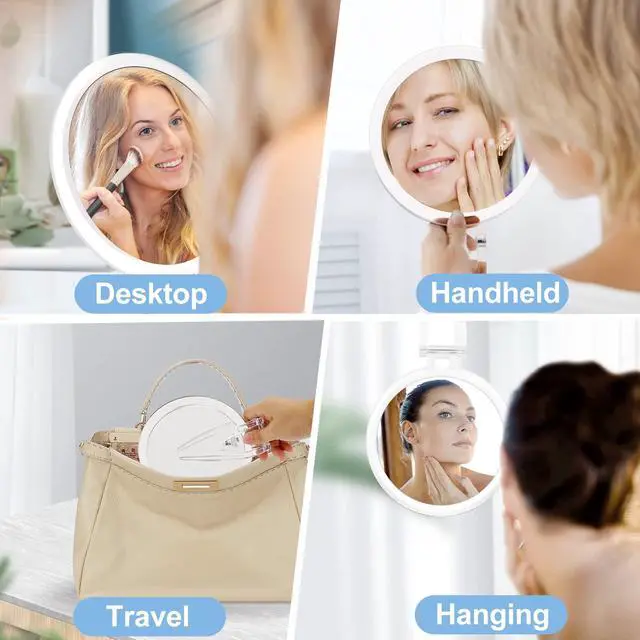 Alt view image 4 of 7 - Magnifying Handheld Mirror Double Sided, 1X 20X Magnification Hand Mirror, Travel Folding Held Adjustable Rotation Pedestal, Portable Small Makeup Mirror, 6 Inch