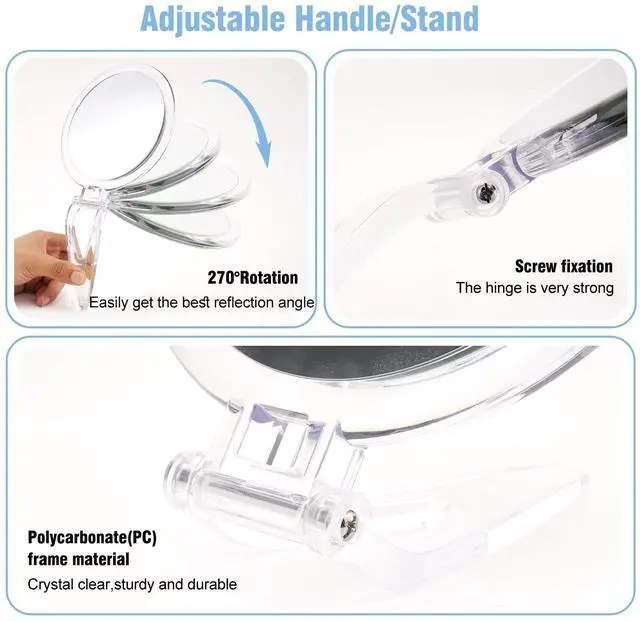 Alt view image 5 of 7 - Magnifying Handheld Mirror Double Sided, 1X 20X Magnification Hand Mirror, Travel Folding Held Adjustable Rotation Pedestal, Portable Small Makeup Mirror, 6 Inch