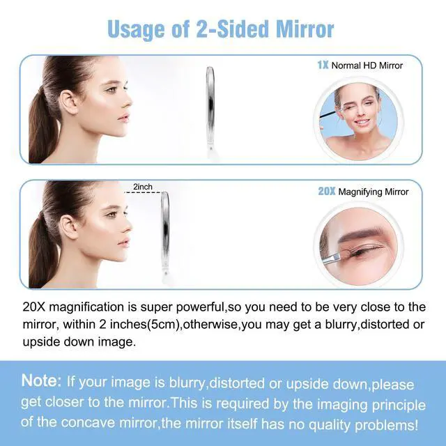 Alt view image 7 of 7 - Magnifying Handheld Mirror Double Sided, 1X 20X Magnification Hand Mirror, Travel Folding Held Adjustable Rotation Pedestal, Portable Small Makeup Mirror, 6 Inch
