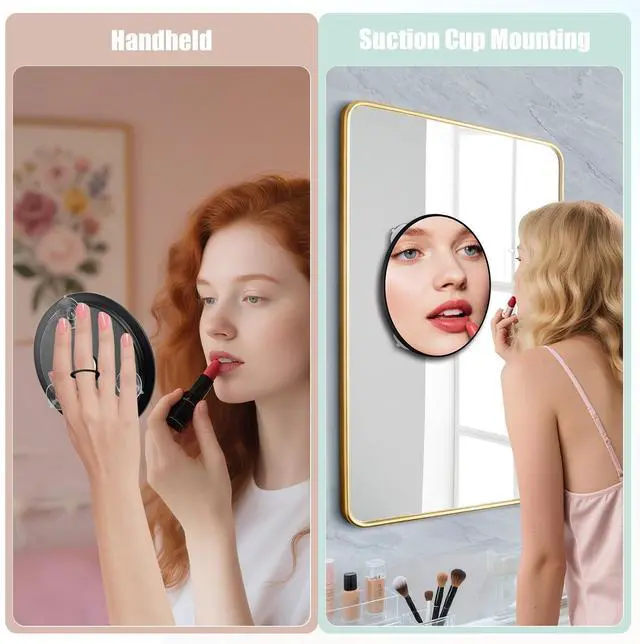 Alt view image 5 of 7 - 40X Handheld Makeup Magnifying Mirror, 6inch Makeup Magnification 40X with 3 Powerful Suction Cups, Wall-Mounted Travel Magnifying Mirror and Slanted Tweezers Set, Closer Use for Detailed Work