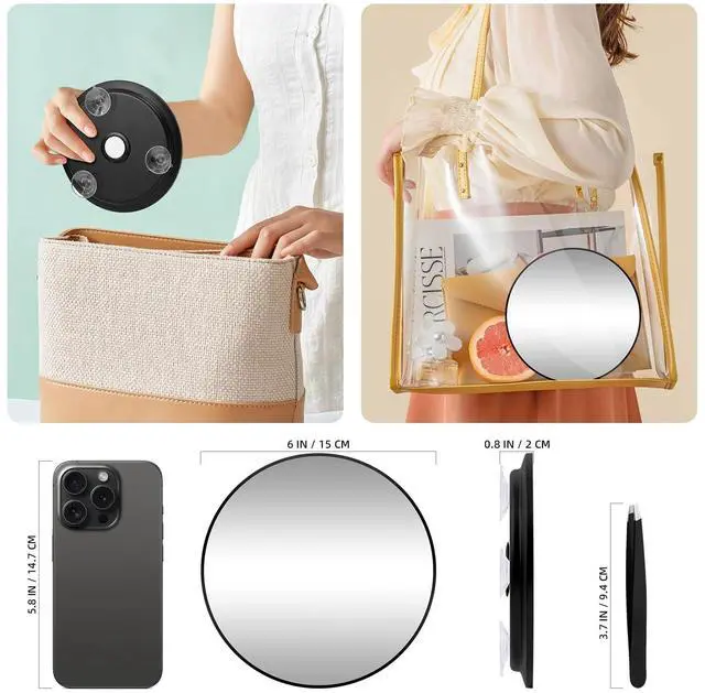 Alt view image 6 of 7 - 40X Handheld Makeup Magnifying Mirror, 6inch Makeup Magnification 40X with 3 Powerful Suction Cups, Wall-Mounted Travel Magnifying Mirror and Slanted Tweezers Set, Closer Use for Detailed Work