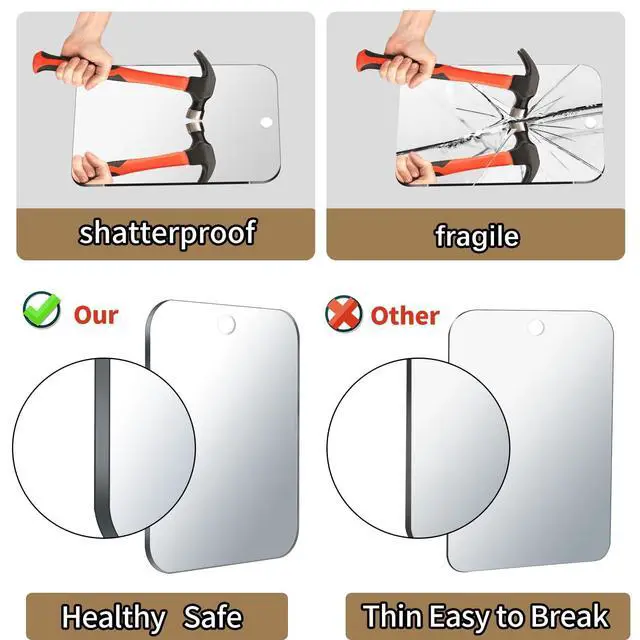 Alt view image 5 of 7 - Shatterproof Shower Mirror for Shaving Mirror (Larger,11"x8") Small Wall Hanging Camp Vanity Mirror,Unbreakable Makeup Travel Camping Mirrors,Men Fog Free Handheld,Outdoor(Not Anti Fog)