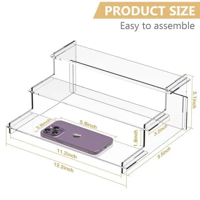 Alt view image 2 of 7 - Acrylic Risers Display Stand, 3 Tier Cupcake Holder, Clear Perfume Organizer Stand, Display Shelf for Figures and Collection, Dessert Shelves for Party, Display Risers for Decoration and Organizer