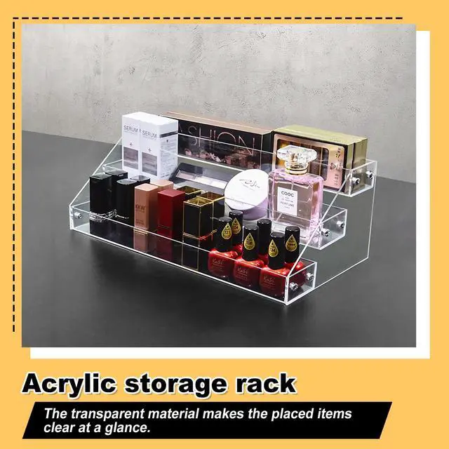 Alt view image 5 of 7 - Acrylic Riser, 12 Inch 3 Tier Clear Perfume Organizer, Skincare Organizer, Cupcake Stand, Sturdy Shelves for Display Decoration and Organization