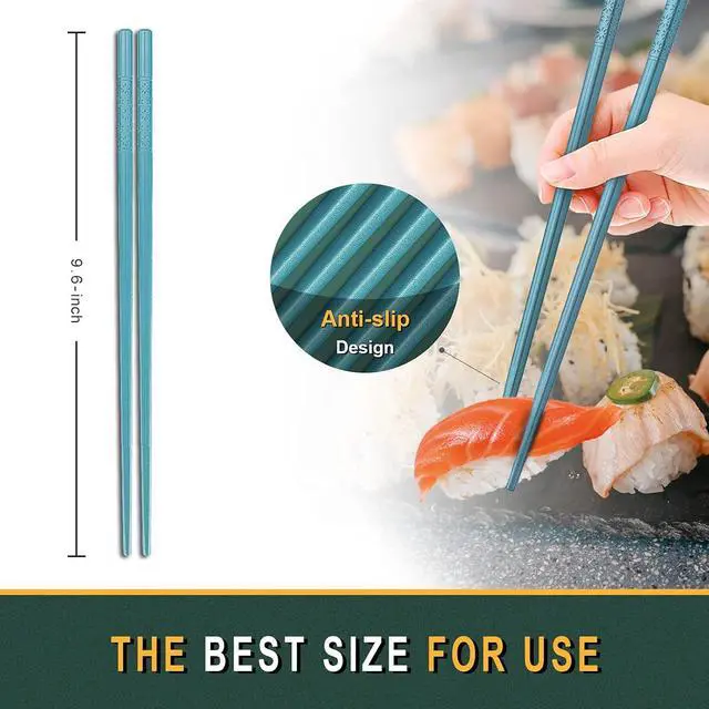 Alt view image 2 of 7 - 10-Pair Reusable Fiberglass Chopsticks, Non-Slip Chop Sticks Set Japanese Style, Dishwasher Safe, Colorful, 9.5-Inch