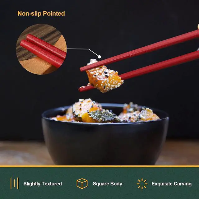 Alt view image 5 of 7 - 10-Pair Reusable Fiberglass Chopsticks, Non-Slip Chop Sticks Set Japanese Style, Dishwasher Safe, Colorful, 9.5-Inch