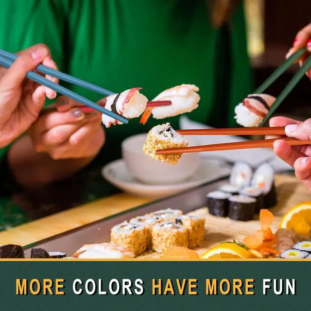 Alt view image 7 of 7 - 10-Pair Reusable Fiberglass Chopsticks, Non-Slip Chop Sticks Set Japanese Style, Dishwasher Safe, Colorful, 9.5-Inch