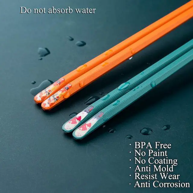 Alt view image 3 of 7 - 5 Pairs Fiberglass Chopsticks - Reusable Japanese Chopsticks Dishwasher Safe, Colorful Chopsticks Gift Set with Different Asian Pattern, Non-Slip Chop Sticks