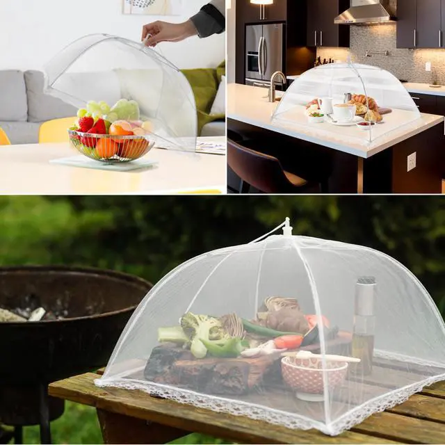Alt view image 6 of 6 - Food Cover Tent 1 Extra Large(40"X23")&4(17"X17") Mesh Food Covers,Pop-Up Umbrella Screen Tents Keep Out Flies Bugs,Patio Net for Outdoor Camping Parties BBQ Collapsible and Reusable