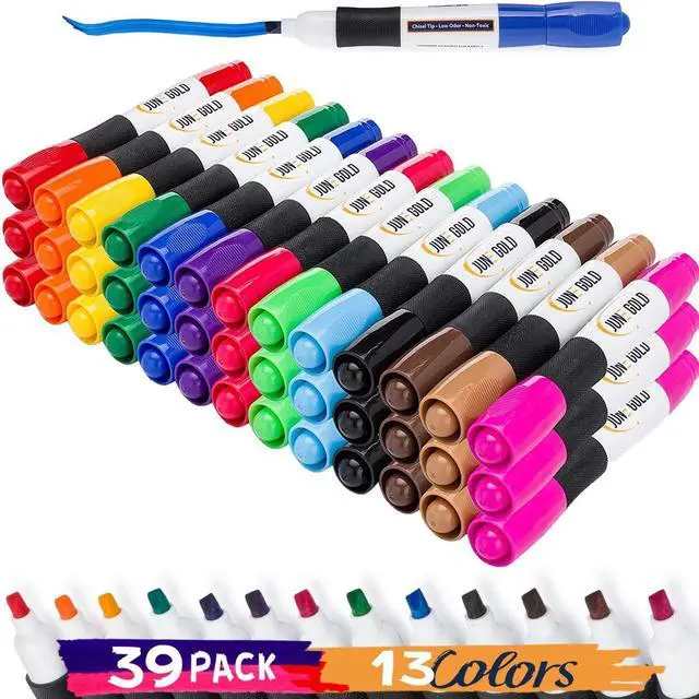 Main image of 39 Assorted Colored Dry Erase Whiteboard Markers, 13 Unique Colors, Chisel Tip, Low Odor, Comfortable Grip & Vivid Lines