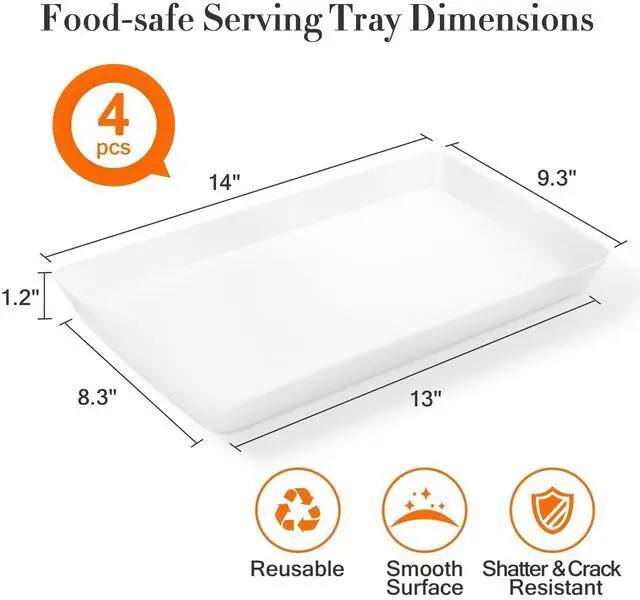 Alt view image 2 of 7 - 4 pcs Serving Tray for Party, Grilling Accessories, Serving Platters for Snacks, Fruit, Reusable Plastic Trays for Serving Food and Pantry Organization in Kitchen & for Mothers Day Parties