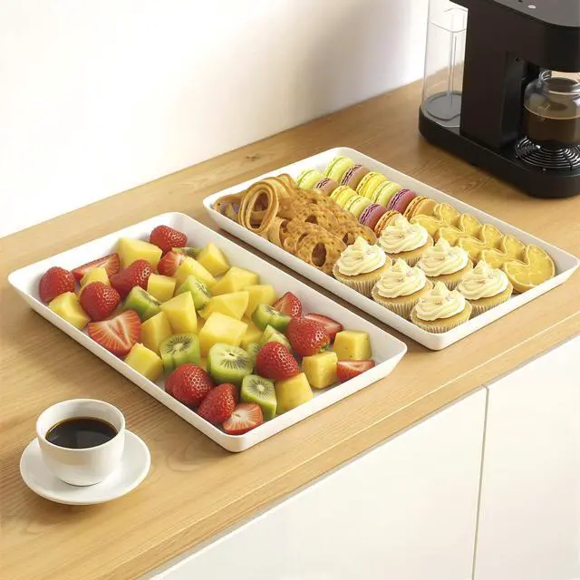 Alt view image 4 of 7 - 4 pcs Serving Tray for Party, Grilling Accessories, Serving Platters for Snacks, Fruit, Reusable Plastic Trays for Serving Food and Pantry Organization in Kitchen & for Mothers Day Parties
