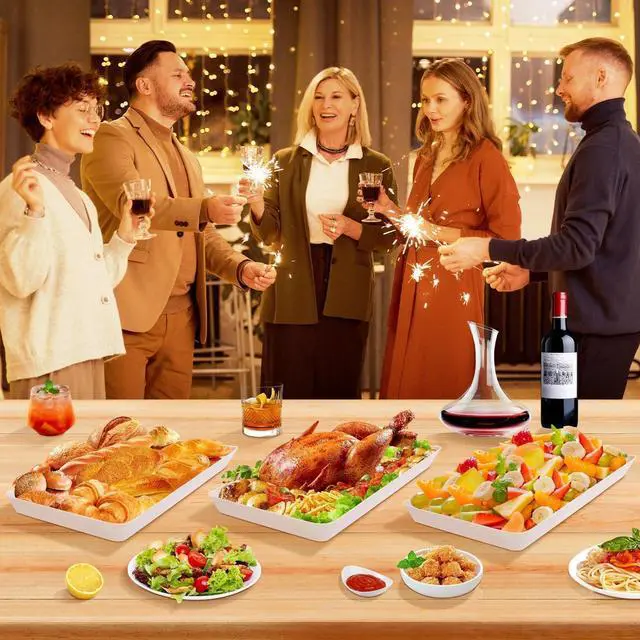 Alt view image 6 of 7 - 4 pcs Serving Tray for Party, Grilling Accessories, Serving Platters for Snacks, Fruit, Reusable Plastic Trays for Serving Food and Pantry Organization in Kitchen & for Mothers Day Parties