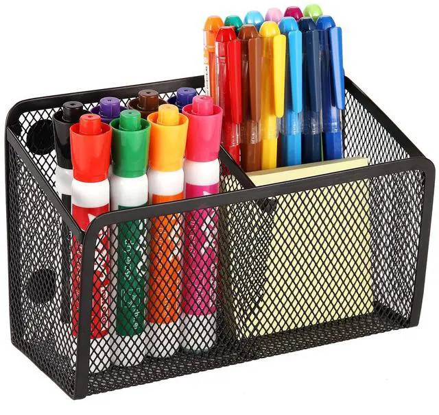 Main image of Magnetic Pencil Holder - Extra Strong Magnets Mesh Marker Holder Perfect for Whiteboard, Refrigerator and Locker Accessories (2-Compartment (1 Pack))