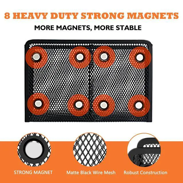 Alt view image 2 of 7 - Magnetic Pencil Holder - Extra Strong Magnets Mesh Marker Holder Perfect for Whiteboard, Refrigerator and Locker Accessories (2-Compartment (1 Pack))