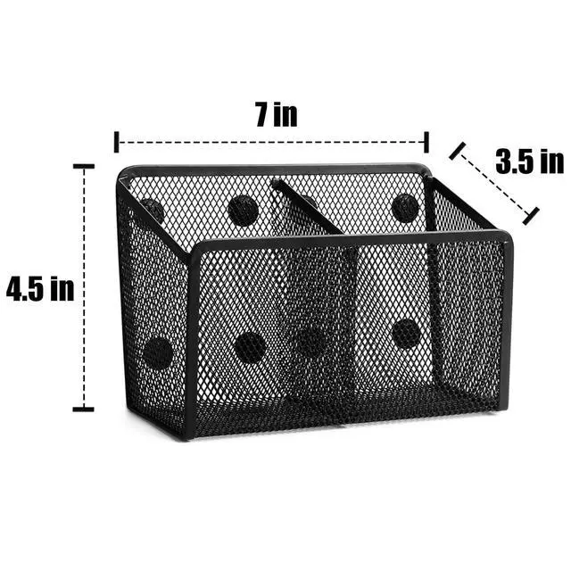 Alt view image 3 of 7 - Magnetic Pencil Holder - Extra Strong Magnets Mesh Marker Holder Perfect for Whiteboard, Refrigerator and Locker Accessories (2-Compartment (1 Pack))