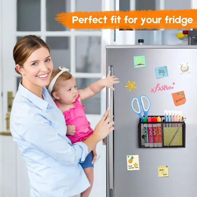 Alt view image 6 of 7 - Magnetic Pencil Holder - Extra Strong Magnets Mesh Marker Holder Perfect for Whiteboard, Refrigerator and Locker Accessories (2-Compartment (1 Pack))