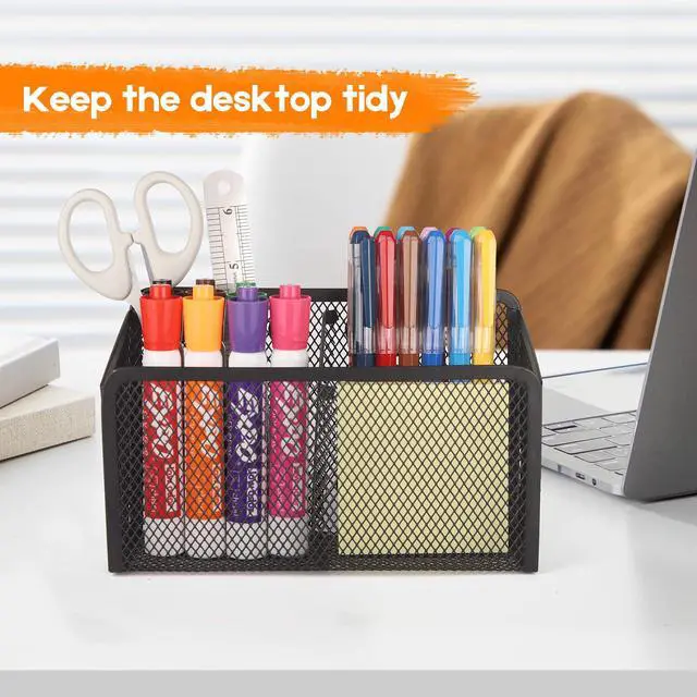 Alt view image 7 of 7 - Magnetic Pencil Holder - Extra Strong Magnets Mesh Marker Holder Perfect for Whiteboard, Refrigerator and Locker Accessories (2-Compartment (1 Pack))