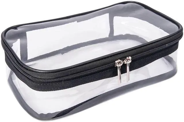 Main image of Portable Zippered Transparent Vinyl Travel Cosmetic Bag Clear PVC Makeup Kits Organizer Utility Pouch See Through Plastic TSA Approved Toiletry Carry Pouch