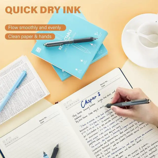 Alt view image 4 of 7 - Gel Pens Quick Dry Ink Fine Point 0.5mm, Retractable Rolling Ball 6 Black/6 Blue Ink Pen, Click Silent Pens Set for Journaling Notetaking Drawing Sketching Smooth Writing Non Bleed 12pcs