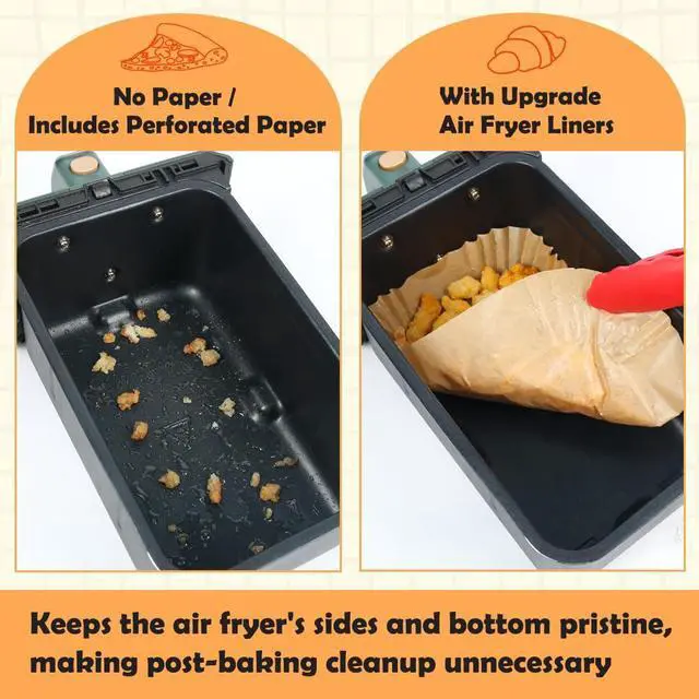 Alt view image 3 of 6 - Air Fryer Liners for Ninja Dual Air Fryer, Set of 120, Rectangle Disposable Air Fryer Liners Compatible with Ninja DZ201/DZ401/DZ550/SL401, Instant Vortex and Other DualZone Airfryer