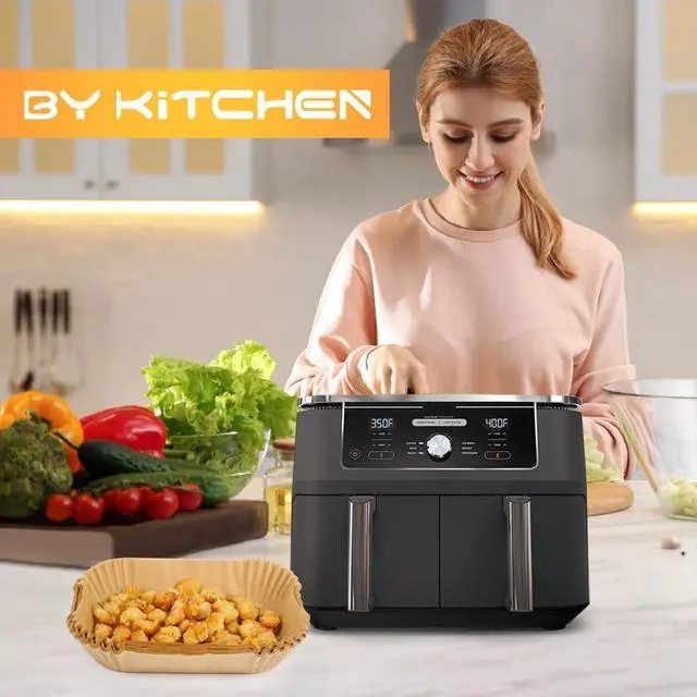 Alt view image 6 of 6 - Air Fryer Liners for Ninja Dual Air Fryer, Set of 120, Rectangle Disposable Air Fryer Liners Compatible with Ninja DZ201/DZ401/DZ550/SL401, Instant Vortex and Other DualZone Airfryer