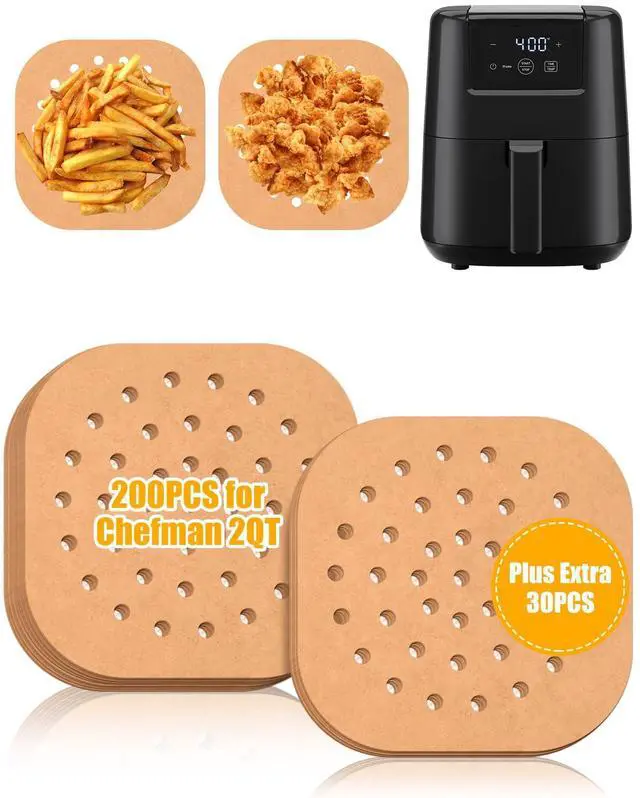 Main image of 230PCs Air Fryer Liners Perforated Compatible with CHEFMAN 2Qt Mini Air Fryer, MMH Nonstick Food-grade Square 200PCs Disposable Parchment Paper Sheets Accessories Plus Extra 30PCs for Baking Frying