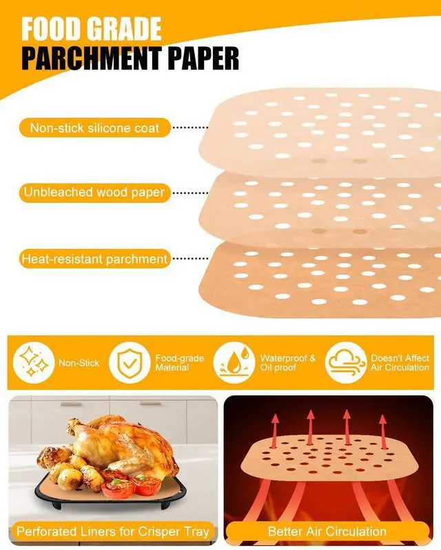 Alt view image 3 of 6 - 230PCs Air Fryer Liners Perforated Compatible with CHEFMAN 2Qt Mini Air Fryer, MMH Nonstick Food-grade Square 200PCs Disposable Parchment Paper Sheets Accessories Plus Extra 30PCs for Baking Frying
