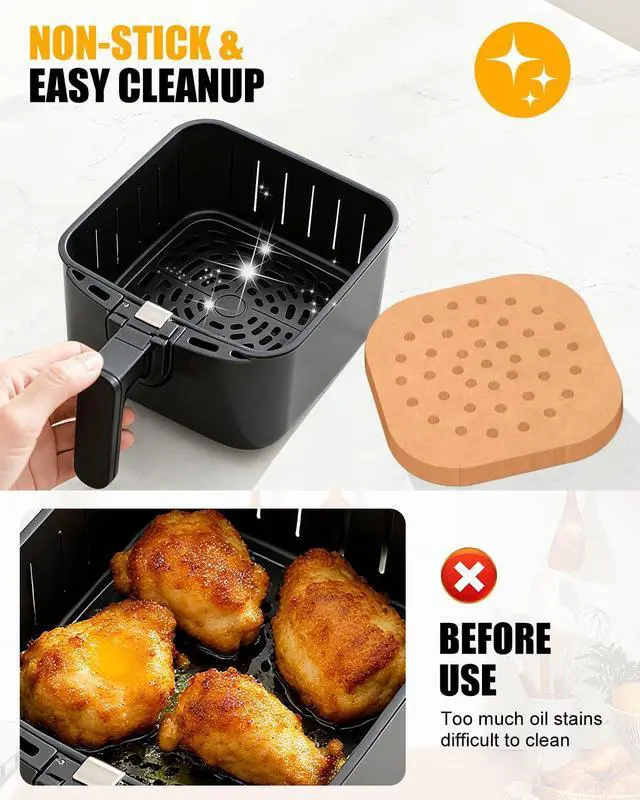 Alt view image 5 of 6 - 230PCs Air Fryer Liners Perforated Compatible with CHEFMAN 2Qt Mini Air Fryer, MMH Nonstick Food-grade Square 200PCs Disposable Parchment Paper Sheets Accessories Plus Extra 30PCs for Baking Frying