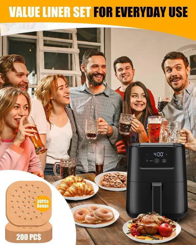 Alt view image 6 of 6 - 230PCs Air Fryer Liners Perforated Compatible with CHEFMAN 2Qt Mini Air Fryer, MMH Nonstick Food-grade Square 200PCs Disposable Parchment Paper Sheets Accessories Plus Extra 30PCs for Baking Frying