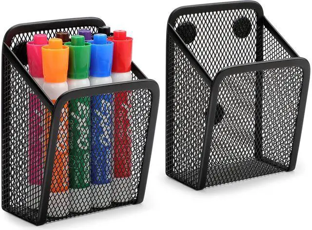 Main image of Magnetic Pen Holder, 2 Pack Mesh Pencil Holder for Desk Storage Basket Organizer Marker Holder - Extra Strong Magnets Perfect for Locker Accessories, Refrigerator, Whiteboard, School Office