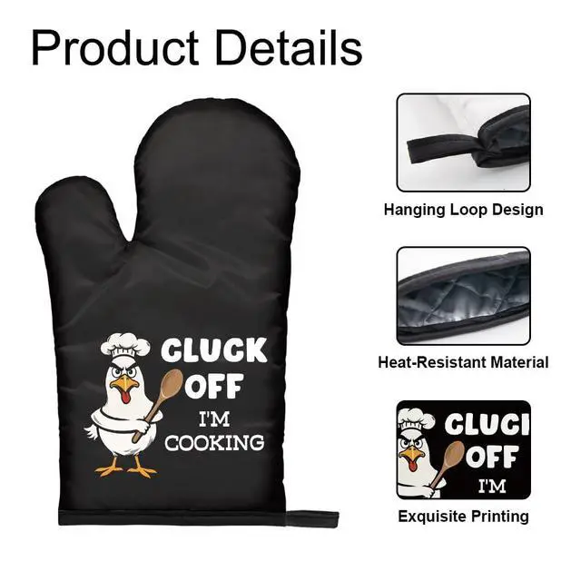 Alt view image 3 of 6 - Cluck Off I'm Cooking Funny Oven Mitts and Pot Holder Set, Kitchen Gadgets for Bake Lovers, Chicken Lover Gifts, Humor Novelty Housewarming Baking Kitchen Gifts for Women Men Dad Chef Friend