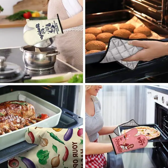 Alt view image 5 of 6 - Cluck Off I'm Cooking Funny Oven Mitts and Pot Holder Set, Kitchen Gadgets for Bake Lovers, Chicken Lover Gifts, Humor Novelty Housewarming Baking Kitchen Gifts for Women Men Dad Chef Friend