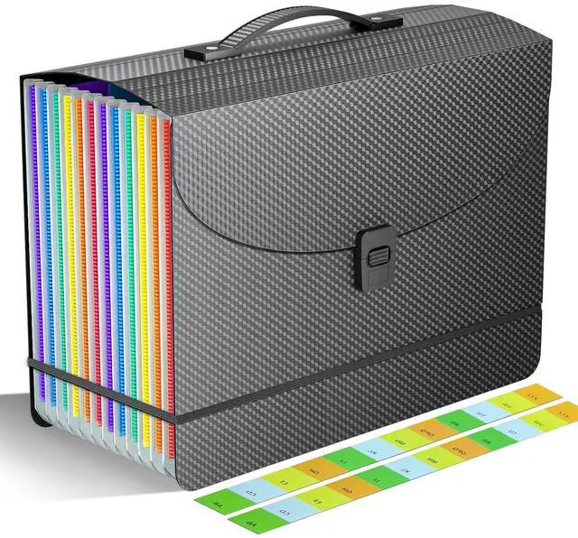 Main image of Accordion File Organizer/Expanding File Folder with Handle,13 Pockets Filing Box,Perfect for Desktop Standing/Portabe Document Paper Organizer,A4/Letter Size,Monthly/Blank Tabs,Black Diamond