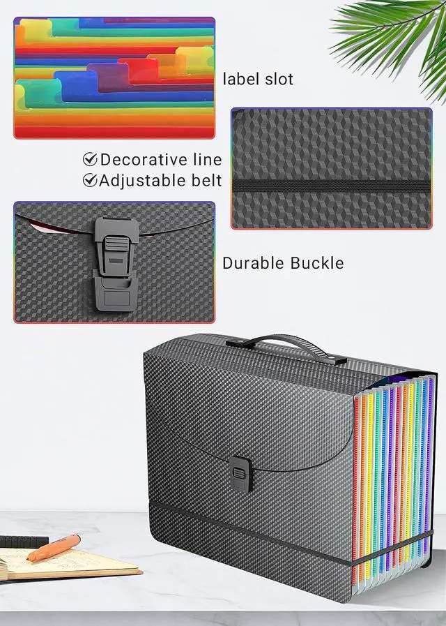 Alt view image 2 of 7 - Accordion File Organizer/Expanding File Folder with Handle,13 Pockets Filing Box,Perfect for Desktop Standing/Portabe Document Paper Organizer,A4/Letter Size,Monthly/Blank Tabs,Black Diamond