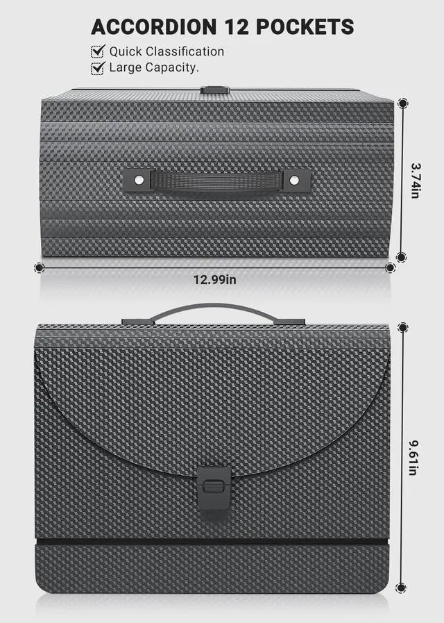 Alt view image 3 of 7 - Accordion File Organizer/Expanding File Folder with Handle,13 Pockets Filing Box,Perfect for Desktop Standing/Portabe Document Paper Organizer,A4/Letter Size,Monthly/Blank Tabs,Black Diamond