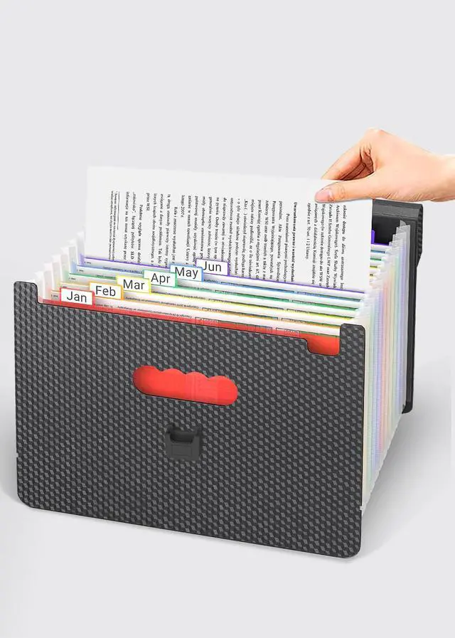 Alt view image 4 of 7 - Accordion File Organizer/Expanding File Folder with Handle,13 Pockets Filing Box,Perfect for Desktop Standing/Portabe Document Paper Organizer,A4/Letter Size,Monthly/Blank Tabs,Black Diamond