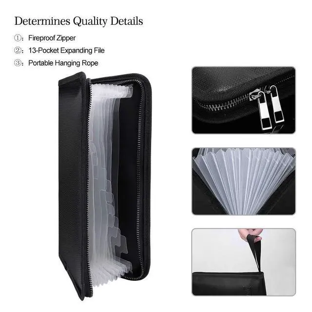 Alt view image 4 of 7 - Expanding File Folder (11.4"x6.7") A5 Size Document Organizer Fireproof Money Bag 13 Pockets Zipper Closure Portable Filing Wallet Holder Storage for Check,Bill,Receipts,Tickets