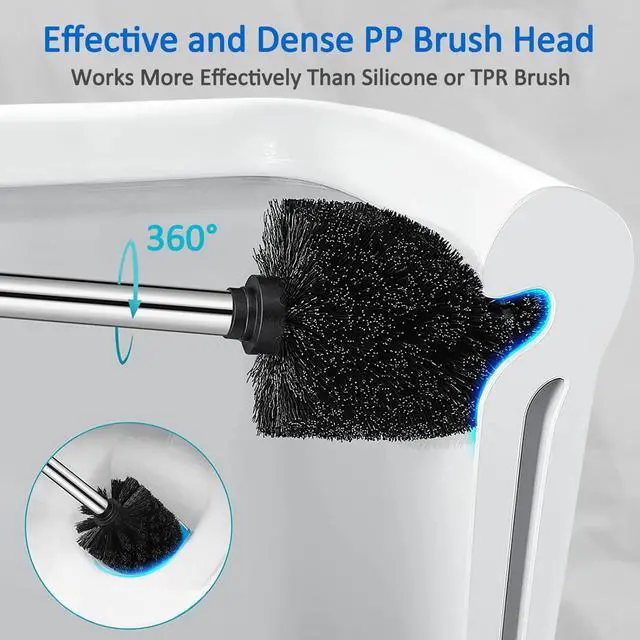 Alt view image 5 of 7 - Toilet Bowl Brush and Holder, Toilet Brush with Stainless Steel Handle and Durable Bristles for Bathroom Cleaning, Automatic Closing Holder Set (Silver)