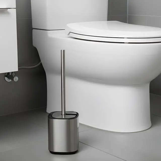 Alt view image 7 of 7 - Toilet Bowl Brush and Holder, Toilet Brush with Stainless Steel Handle and Durable Bristles for Bathroom Cleaning, Automatic Closing Holder Set (Silver)