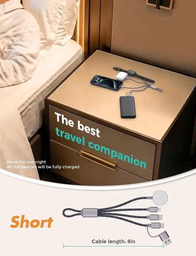 Alt view image 2 of 7 - Travel Essentials,3 in 2 USB C Cable for Apple Watch Charger,iPhone Charger,Multi Charging Cable,Cruise Vacation Camping Essentials,Portable for iWatch Series 11-2/Ultra/SE & iPhone 17-12,Car,0.7FT