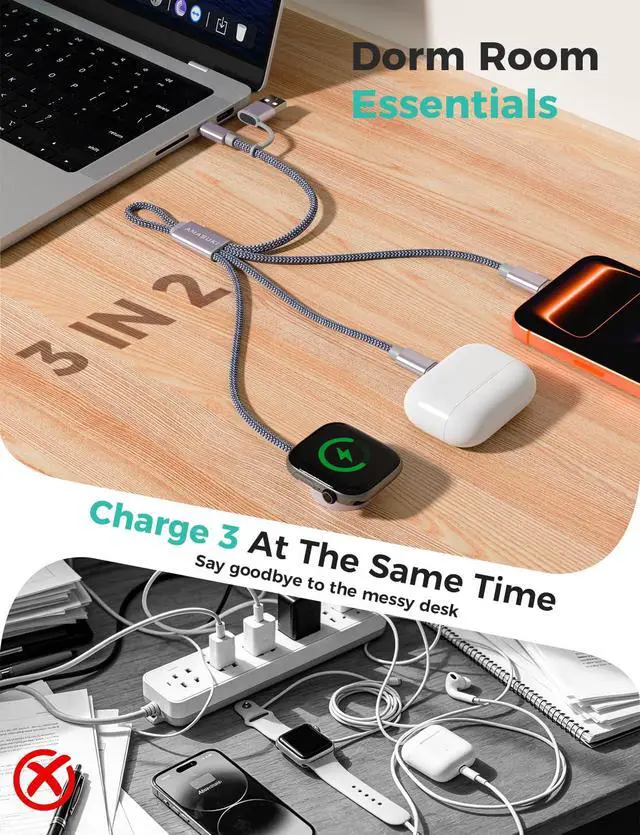 Alt view image 5 of 7 - Travel Essentials,3 in 2 USB C Cable for Apple Watch Charger,iPhone Charger,Multi Charging Cable,Cruise Vacation Camping Essentials,Portable for iWatch Series 11-2/Ultra/SE & iPhone 17-12,Car,0.7FT
