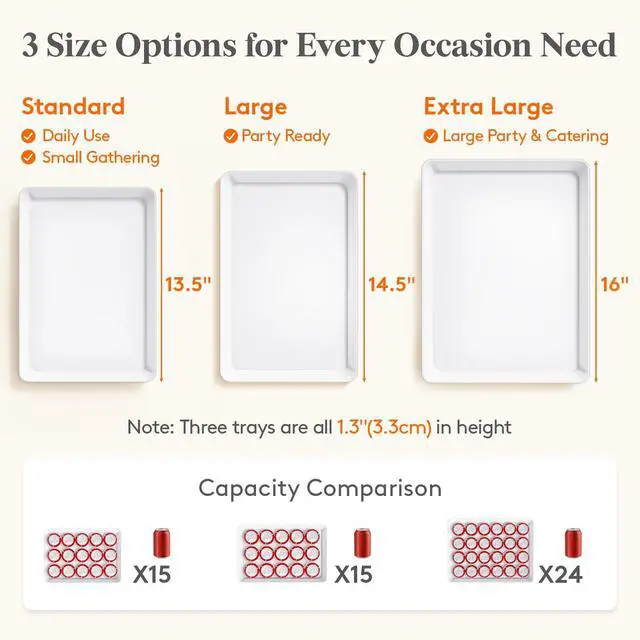 Alt view image 4 of 7 - 4 Pcs Serving Tray for Party Supplies, Reusable Plastic Food Serving Platter for Dessert, Snacks, Fruit, Cookies, Appetizers & Charcuterie, BPA-Free White Catering Trays for Buffets Display