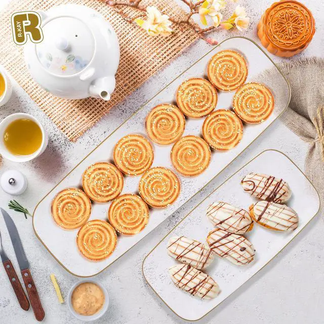 Alt view image 3 of 6 - 4 Pack Plastic Serving Trays For Party - Gold Serving Tray 17 by 6.5 Inch - Heavy Duty Clear Trays For Food - Long Party Serving Trays For Entertaining - Clear Platters
